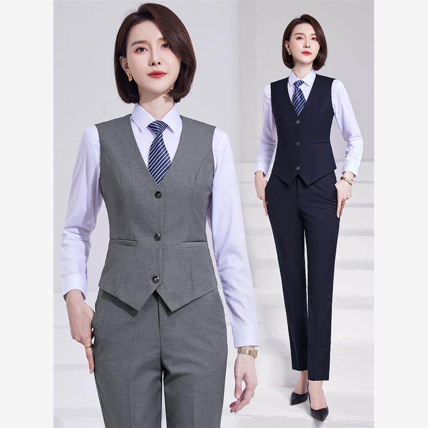 灰色西装马甲女工作服职业套装气质马夹背心裤子半身裙两件套
