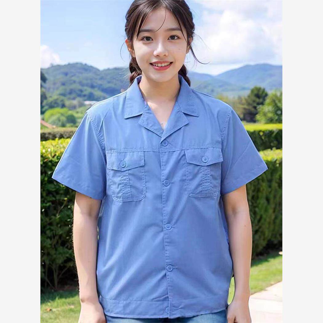 夏季短袖工作服上衣男女保洁工装包装车间工厂劳保服食品厂服定制