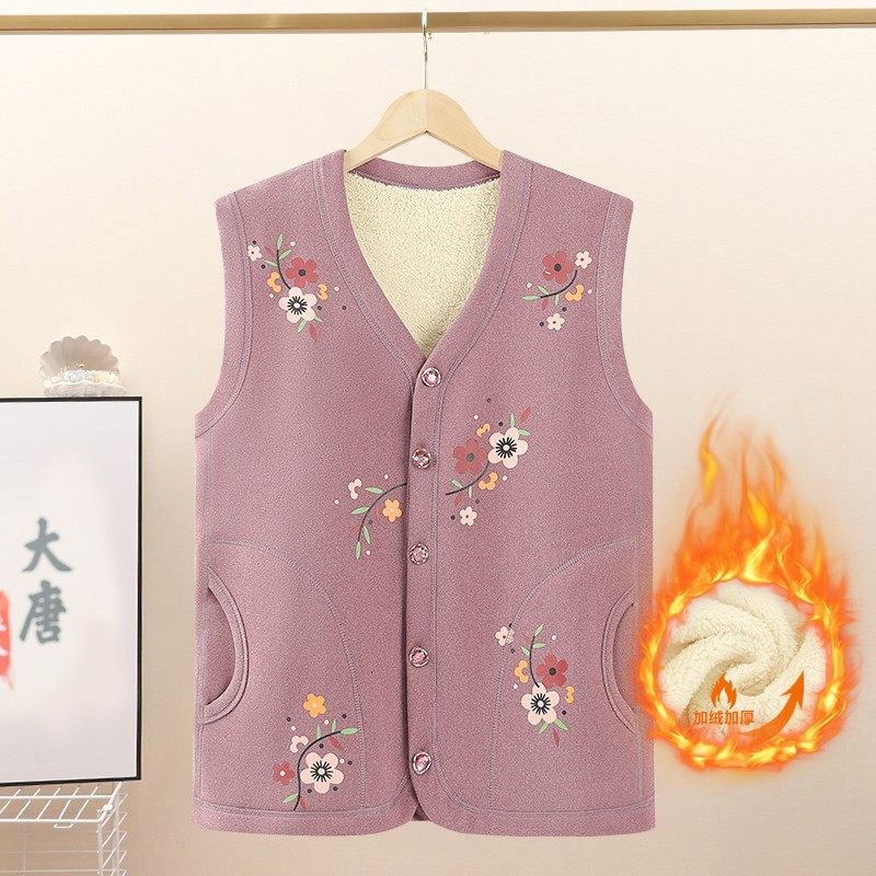 中老年人马甲女奶奶保暖背心妈妈春季加绒加厚老人老太太外穿宽松