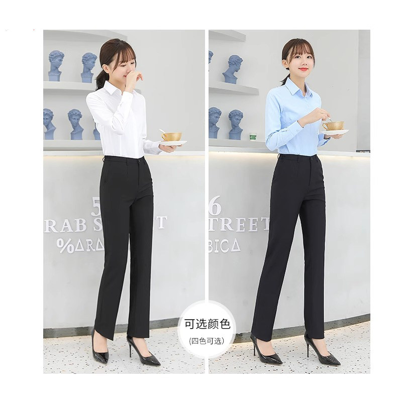 微弹春秋职业工作裤西裤女藏蓝色制服裤大码直筒裤子4s西装裤