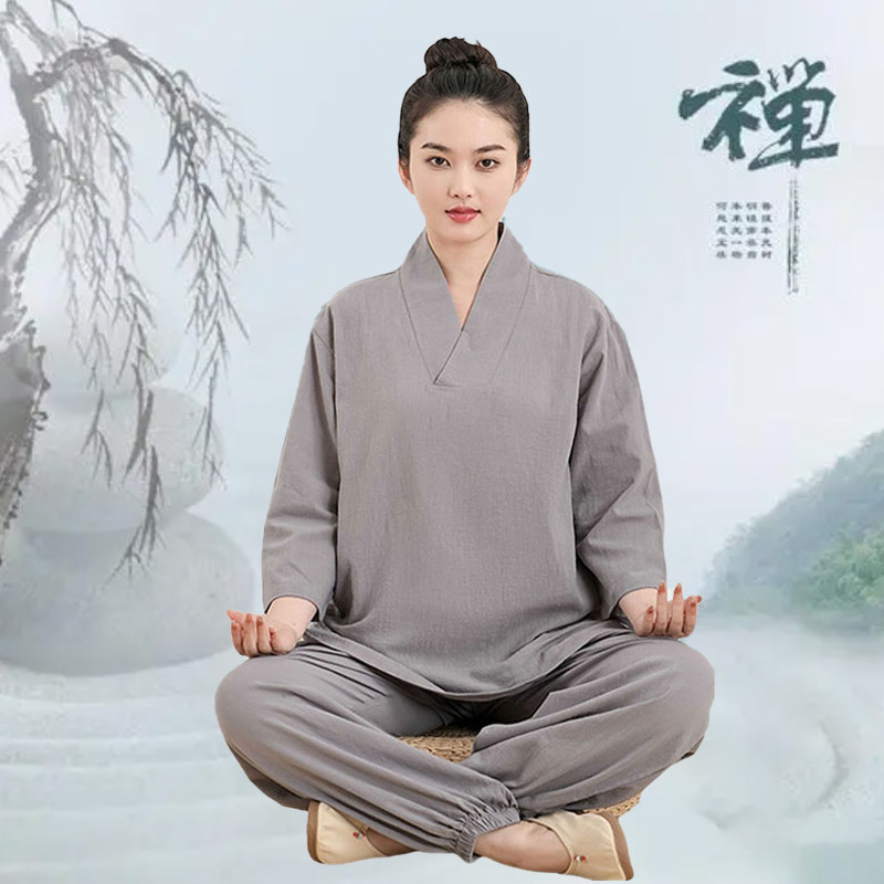 打坐禅服女2024新款居士服棉麻禅修套装佛系禅意修行道服拜佛素衣