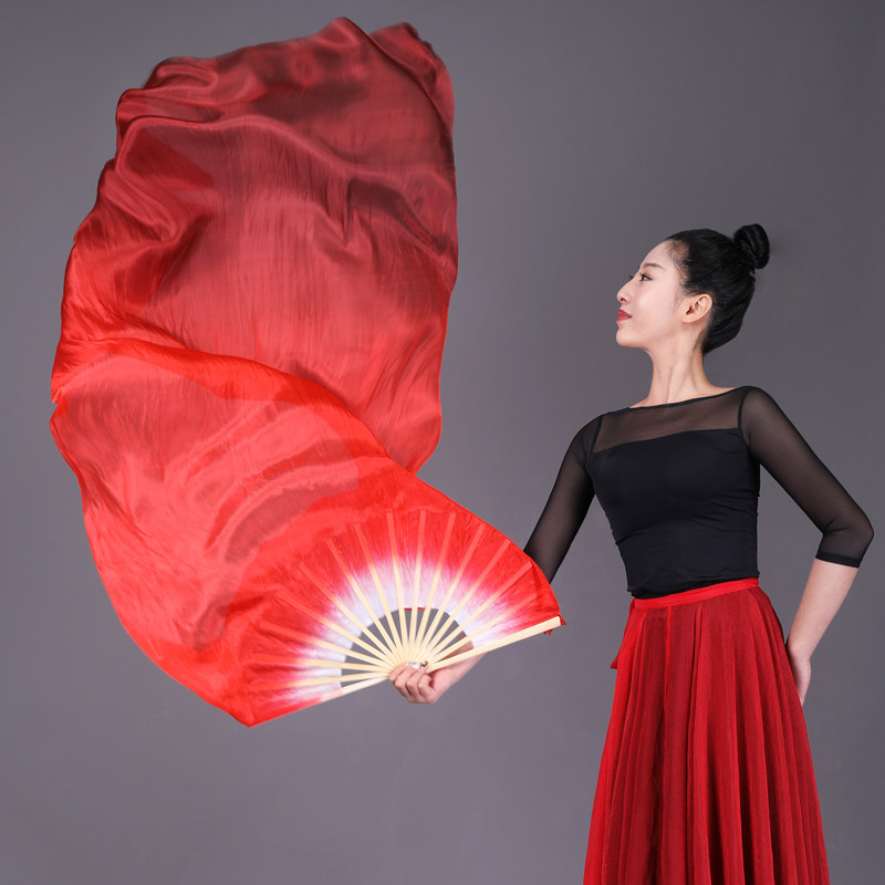舞蹈扇子跳舞扇古典生命的河长绸扇儿童加长古风渐变广场舞扇