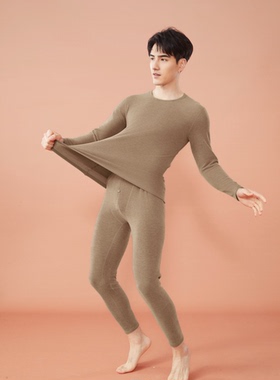 舒感新款男士45811山羊绒蚕丝中厚保暖内衣圆领套装秋衣秋裤包邮
