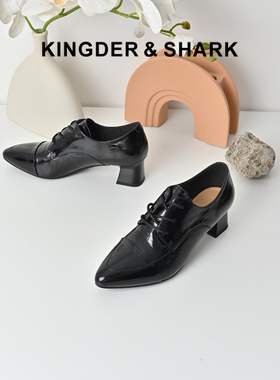 KDS经典鲨女鞋2025秋季专柜新品牛皮革黑色气质中粗跟单鞋小皮鞋