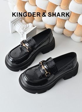 KDS经典鲨女鞋2026年春专柜新品百搭黑色一脚蹬中粗跟通勤乐福鞋