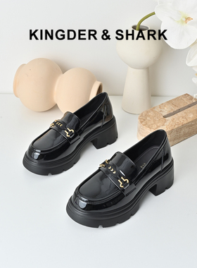 KDS经典鲨女鞋2025年秋季专柜新款百搭黑色圆头通勤中粗跟乐福鞋