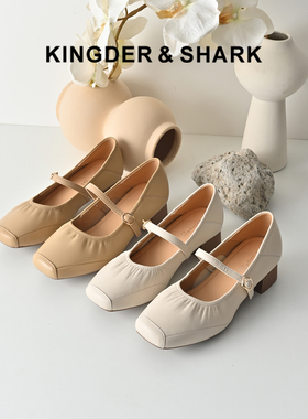 KDS经典鲨女鞋2026年春专柜新品羊皮革复古方头低跟舒适通勤单鞋