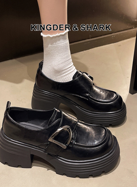 KDS经典鲨女鞋2026春专柜新品百搭黑色4.5cm中粗跟通勤乐福鞋单鞋