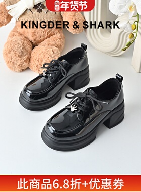 KDS经典鲨女鞋2025冬专柜新品百搭黑色圆头加绒加厚中粗跟小皮鞋