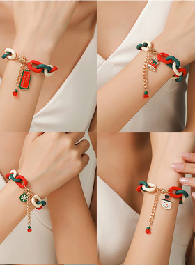 亚马逊热销圣诞节手链红绿亚克力手链雪花铃铛手饰圣诞礼物饰品