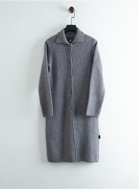 意大利制 Vers@ce 极简浅灰色 修身剪裁 开襟长款毛衣外套