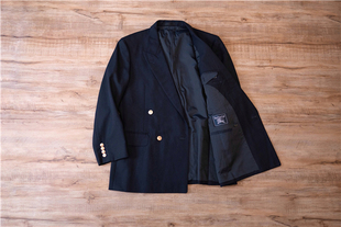 藏青色羊毛 双排扣 中古 Blazer西装 Burber 戗驳领 日本制