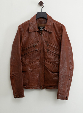 Cabane De Zucca 叄宅壹生弟子 水洗羊皮 双拉链 多袋机车皮衣