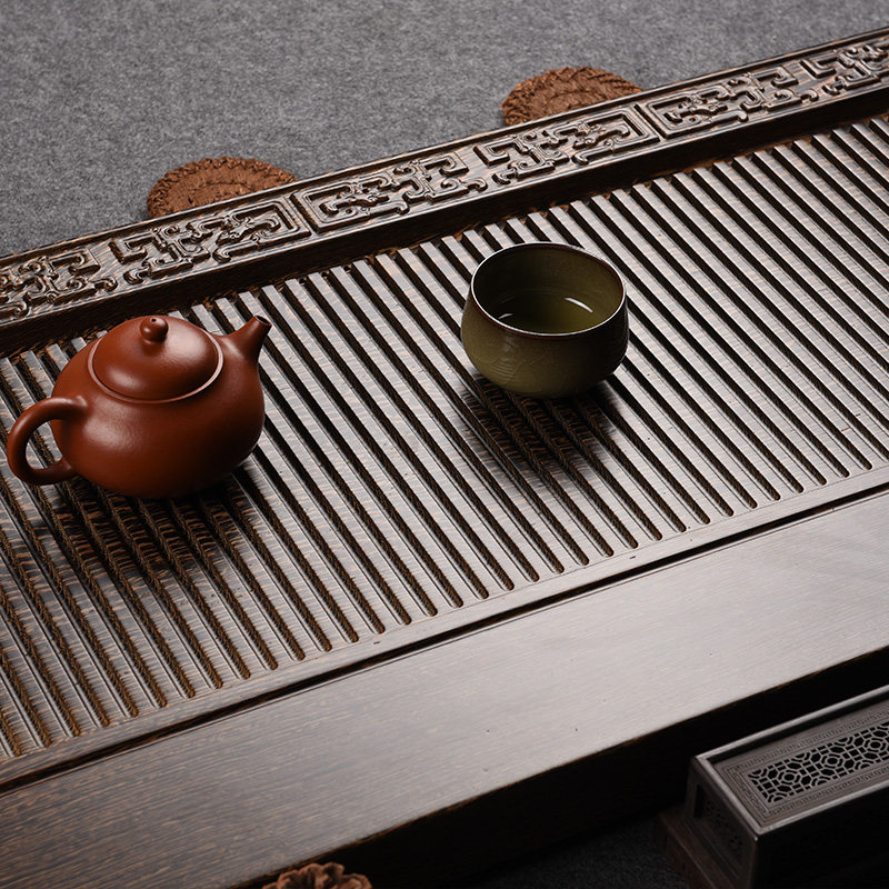 锦格整块鸡翅木茶盘大号实木排水式家用茶台简约电木款茶海茶托盘