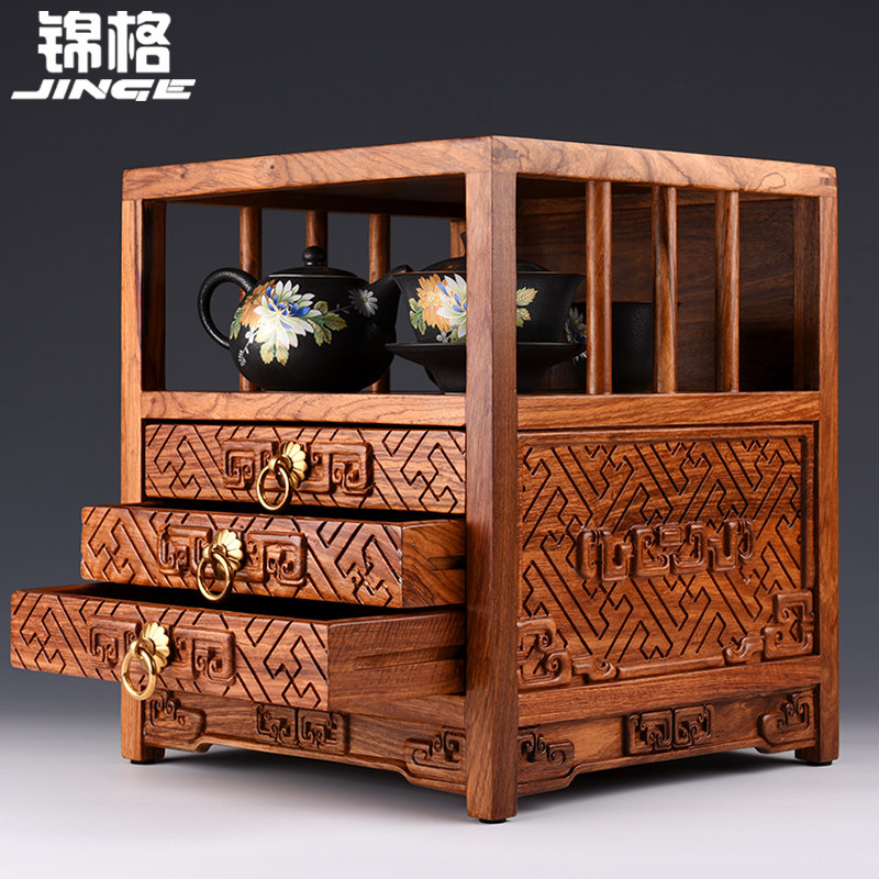 锦格 普洱茶盒实木收纳盒功夫茶具配件分茶盘黑茶复古茶饼盒通用