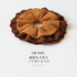 川野法式秋冬黄色针织大肠发圈女新款时尚高级感扎马尾的发绳头饰