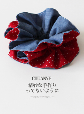 川野法式波点红色大肠发圈新款时尚百搭高弹力发绳发量多头饰发饰