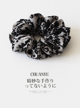 川野法式黑灰色腰果花大肠发圈新款轻奢时尚扎马尾的皮筋头饰发饰