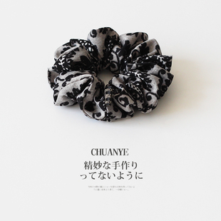 川野法式黑灰色腰果花大肠发圈新款轻奢时尚扎马尾的皮筋头饰发饰