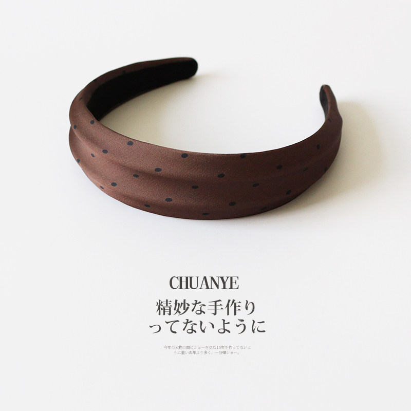 川野法式波点格纹宽边发箍