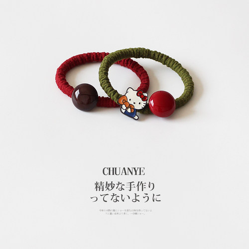 川野日韩卡通猫咪珠子小皮筋