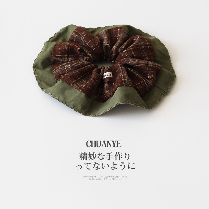 川野法式发箍咖色格纹大肠发圈