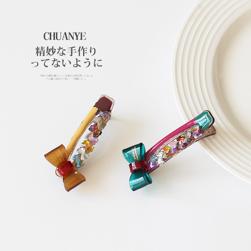 川野彩色水晶蝴蝶结满钻少女发夹