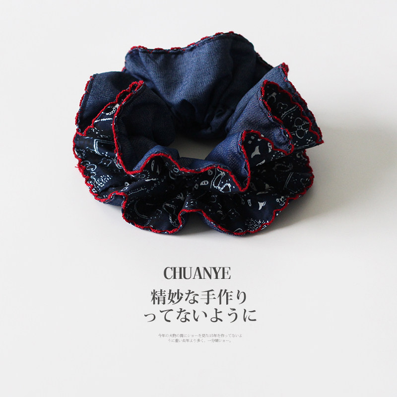川野日韩牛仔蓝腰果花大肠发圈丸子头发饰头绳高马尾发绳百搭头饰,饰品/流行首饰/时尚饰品新,发饰,淘宝优惠券,粉丝福利购,淘宝优惠卷
