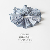 时尚 川野法式 褶皱珍珠大肠发圈女新款 百搭扎高丸子头皮筋头饰发饰