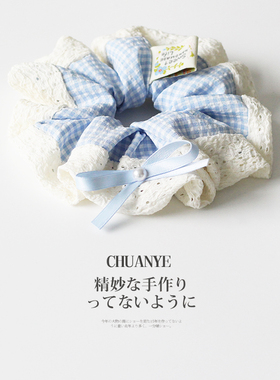 川野法式蓝色蝴蝶结发圈女2026新款清新简约低马尾发绳不伤发头饰