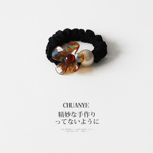 川野复古玳瑁纹花朵珍珠大肠发圈