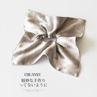 川野法式银灰色方巾发圈女新款时尚高级感扎丸子头的皮筋头饰发饰