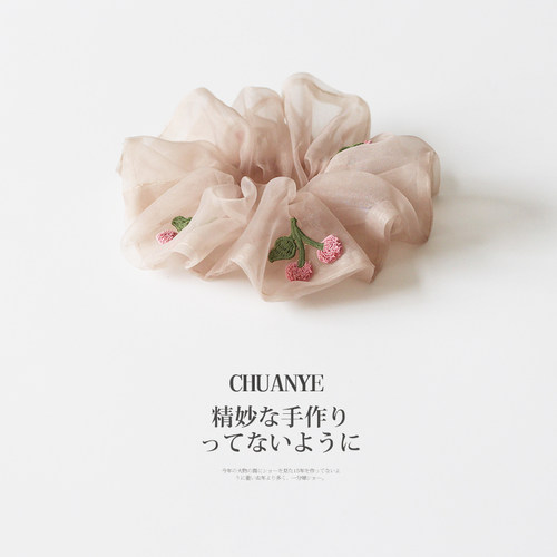 川野抹茶绿雏菊刺绣网纱大肠发圈