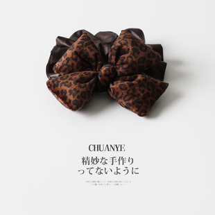 川野法式皮质豹纹拼接大肠发圈新款轻奢高级感在扎马尾的发绳头饰