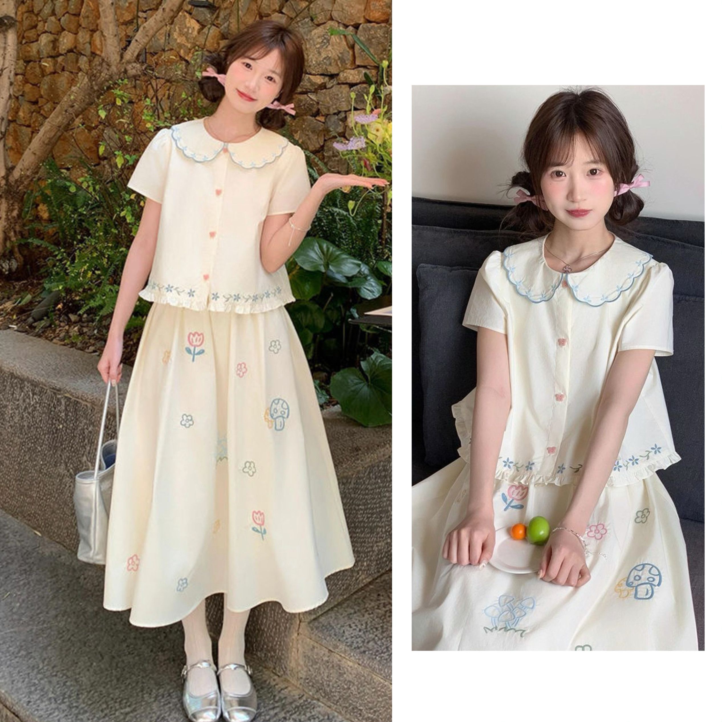 2025新款夏季韩版学院风甜美收腰显瘦泡泡袖连衣裙女蕾丝花边短裙