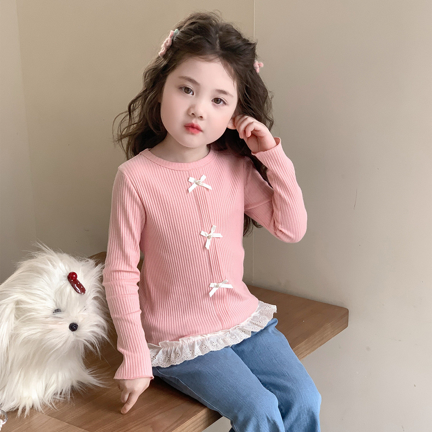 女童蝴蝶结长袖T恤春季新款宝宝公主花边打底衫儿童春秋薄款上衣t,童装/婴儿装/亲子装,T恤,淘宝优惠券,粉丝福利购,淘宝优惠卷
