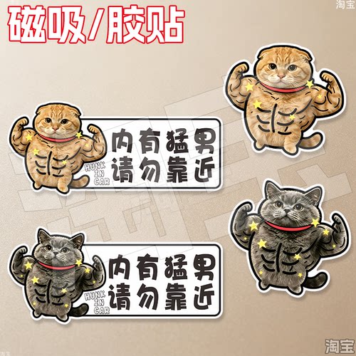 肌肉猫磁吸胶贴卡通车贴