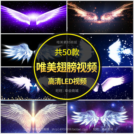 唯美梦幻天使的翅膀婚礼新娘婚庆舞台出场LED大屏幕动态视频素材