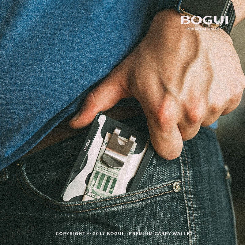 오리지널 아메리칸 BOGUI CLIK 미니멀 스타일 금속 카드 홀더 신용 카드 도난 방지 브러시 초박형 지갑