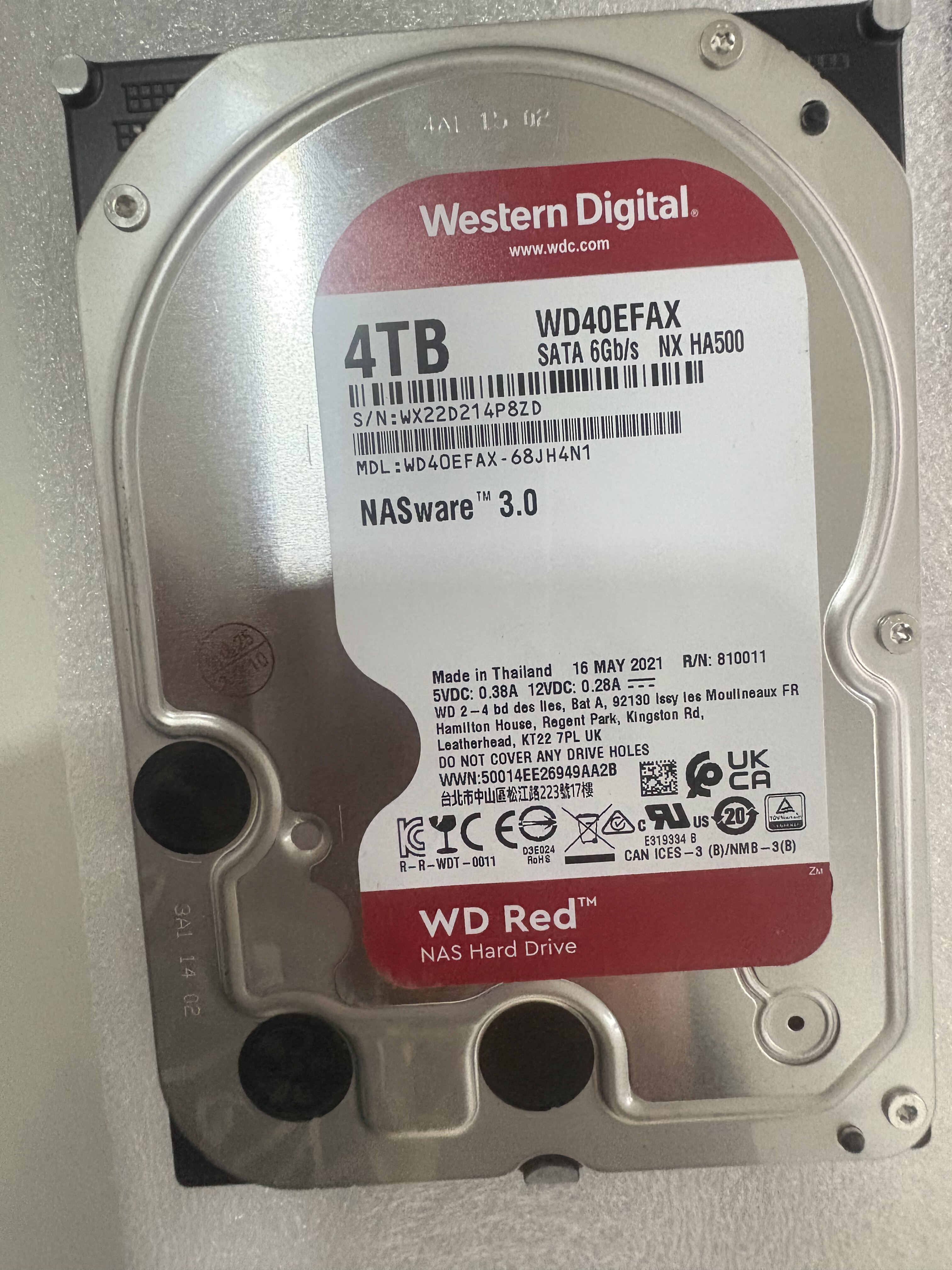 西部数据WD/西部数据WD40EFAX红盘4T 7200转NAS机械硬盘垂直4TB