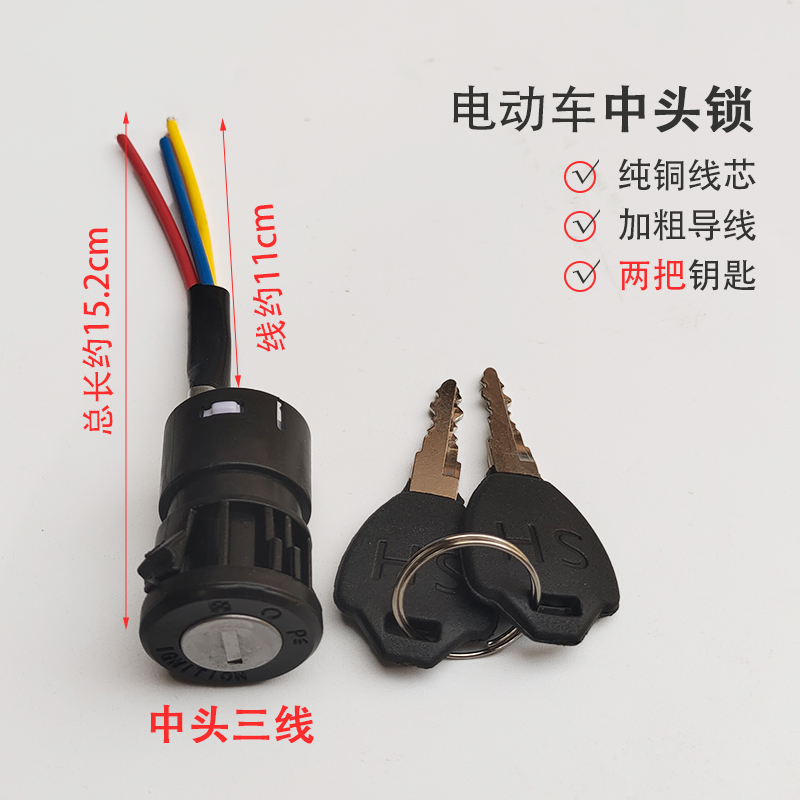 电动车电门锁 电源开关锁大头/中头小头锁AB锁金属锁芯电瓶车配件