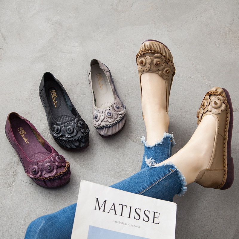 壹腳蹬頭層牛皮女鞋牛筋軟底複古手工真皮單鞋女平底休閑舒適大碼在類目 女鞋, 低幫鞋中 - 來自Buy2taobao.com提供專業的淘寶代購服務