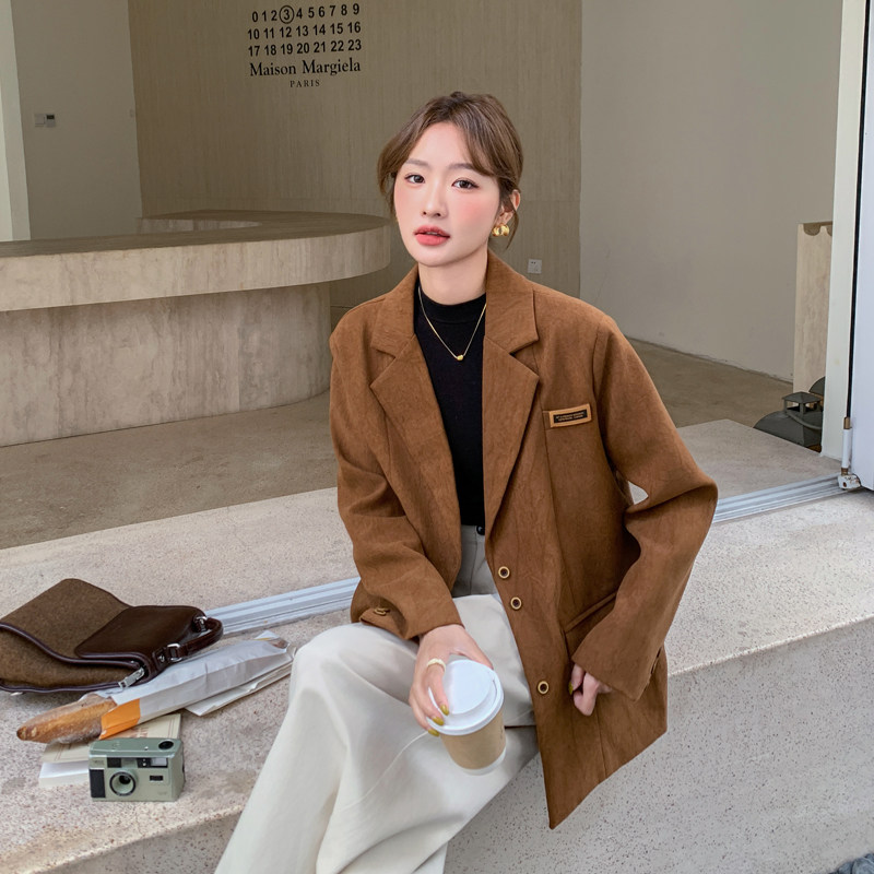 美拉德咖色休闲西装外套女春秋2025年新款超火好看气质高级感西服,女装西装,浙宝179