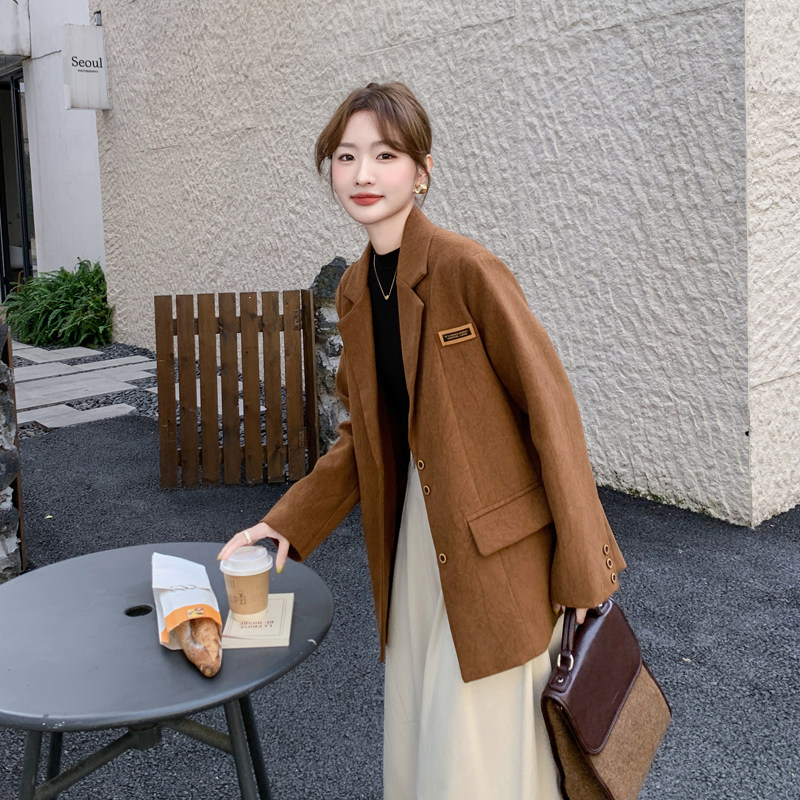 美拉德咖色休闲西装外套女春秋2025年新款超火好看气质高级感西服,女装西装,浙宝179
