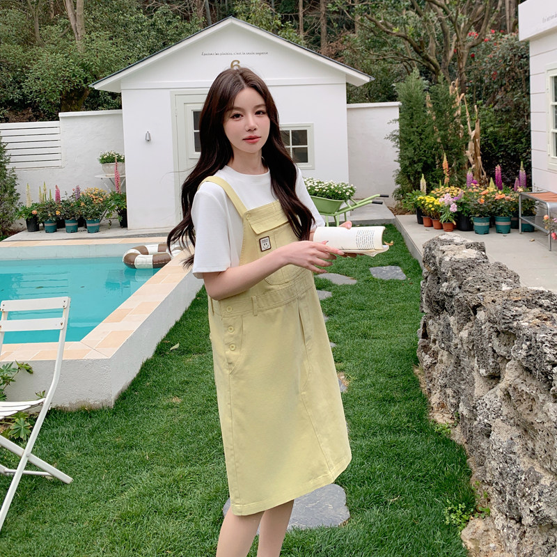 黄色流行休闲背带裙套装2025新款女春夏小个子甜美洋气减龄连衣裙,女装套装/套裙,浙宝179