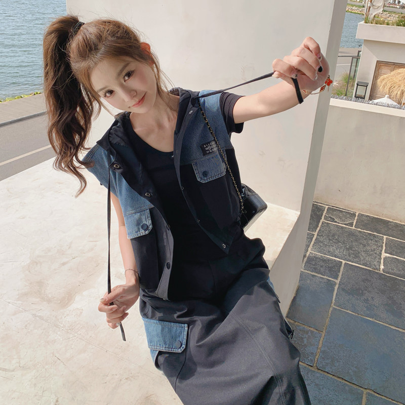 2025新款夏季休闲拼接牛仔两件套179-906-P185控268,女装套装/套裙,浙宝179
