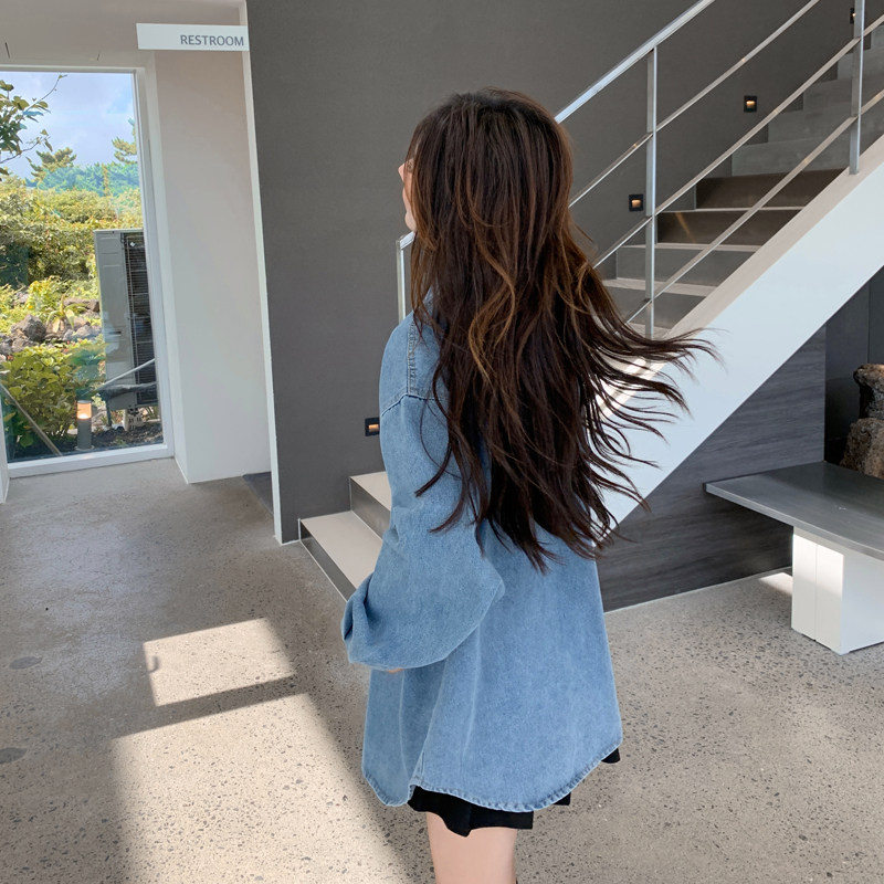 蓝色复古休闲牛仔衬衫外套女2025春季新款小个子宽松显瘦时尚上衣,女装短外套,浙宝179