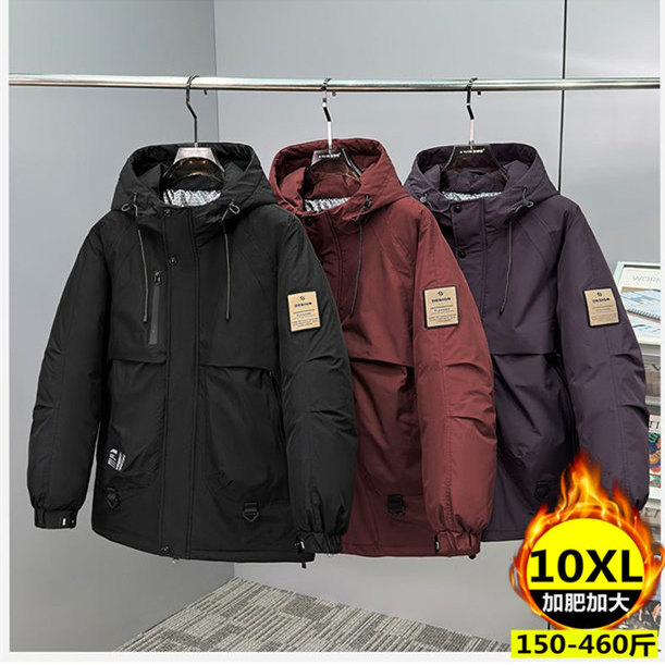 大码男装加厚棉衣宽松脱卸帽加肥加大胖子300斤肥佬青年轻款棉服