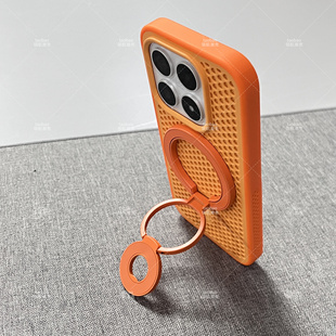 拼接橙色三折叠双面磁吸支架适用小米POCOX8Pro Max手机壳F8Ultra金属指环扣F7Ultra散热网洞F6透气PRO镂空套