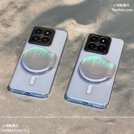 卡通镭射鲷鱼磁吸支架Find X3适用OPPO reno11手机壳10新款8爆A58硬K7/5K/6创意4SE女9pro+透明A93S男A1X潮A2